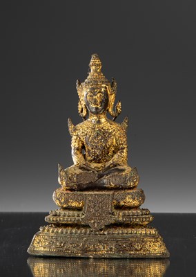 Lot 84 - SEATED BRONZE BUDDHA GILT THAILAND RATANAKOSIN