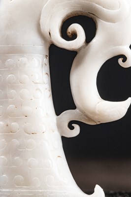 Lot 95 - (R) WHITE JADE IN RHYTON SHAPE CHINA 18TH CENTURY