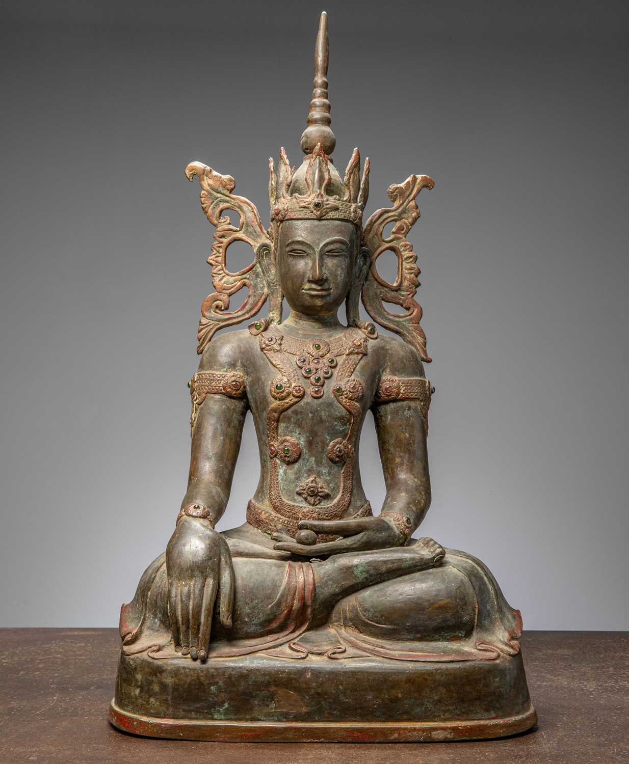 Lot 15 - (R) A SEATED BRONZE CROWNED BUDDHA THAILAND RATTANAKOSIN 1850'S