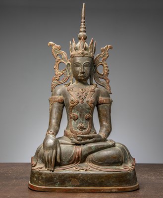 Lot 402 - (R) A SEATED BRONZE CROWNED BUDDHA, THAILAND, RATTANAKOSIN 1850'S