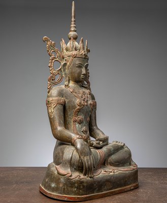 Lot 15 - (R) A SEATED BRONZE CROWNED BUDDHA THAILAND RATTANAKOSIN 1850'S