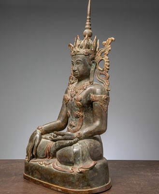 Lot 15 - (R) A SEATED BRONZE CROWNED BUDDHA THAILAND RATTANAKOSIN 1850'S