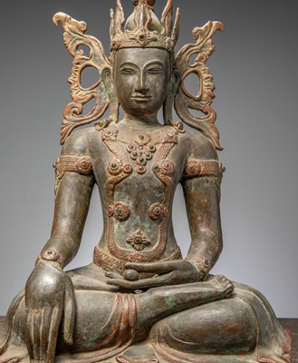 Lot 15 - (R) A SEATED BRONZE CROWNED BUDDHA THAILAND RATTANAKOSIN 1850'S