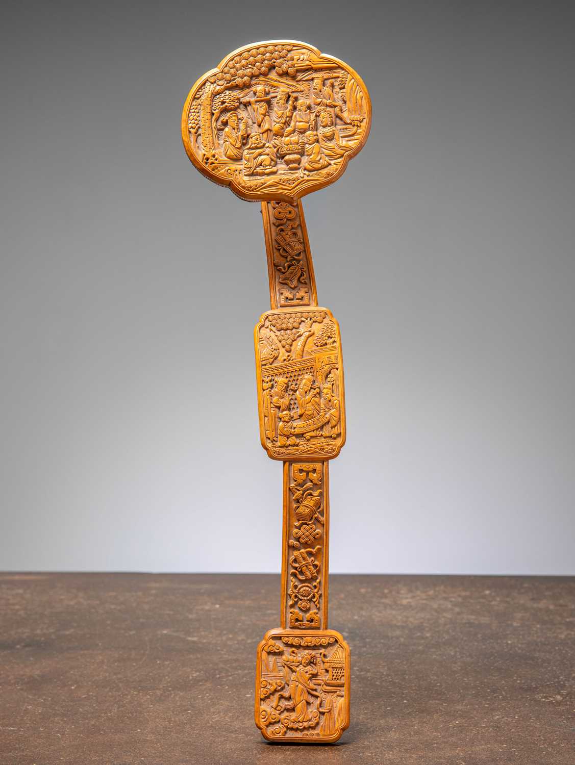 Lot 18 - (R) A CARVED BOXWOOD RUYI SCEPTER CHINA QING DYNASTY (1644–1911)