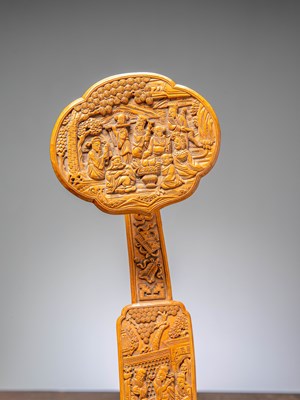 Lot 18 - (R) A CARVED BOXWOOD RUYI SCEPTER CHINA QING DYNASTY (1644–1911)