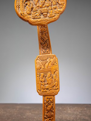 Lot 18 - (R) A CARVED BOXWOOD RUYI SCEPTER CHINA QING DYNASTY (1644–1911)