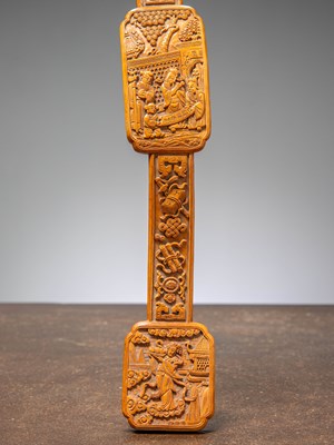 Lot 18 - (R) A CARVED BOXWOOD RUYI SCEPTER CHINA QING DYNASTY (1644–1911)