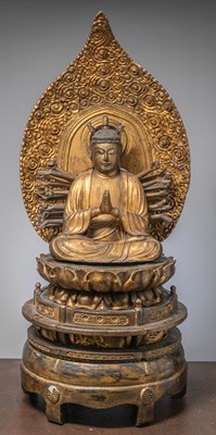 Lot 444 - (R) A RARE AND LARGE (148 CM) BUDDHA, WOOD COLDGILT, JAPAN EDO-PERIOD 2ND HALF OF THE 18TH CENTURY