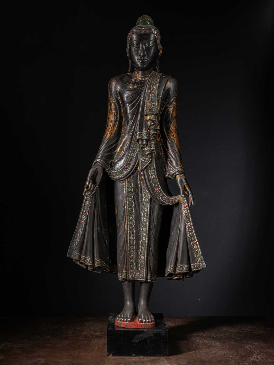 Lot 38 - (R) A LARGE STANDING MANDALAY BUDDHA AS COSMIC HEALER (BHAIṢAJYAGURU) BIRMA 19TH CENTURY