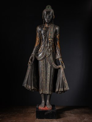 Lot 38 - (R) A LARGE STANDING MANDALAY BUDDHA AS COSMIC HEALER (BHAIṢAJYAGURU) BIRMA 19TH CENTURY