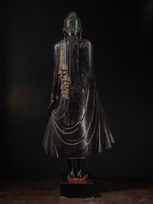 Lot 38 - (R) A LARGE STANDING MANDALAY BUDDHA AS COSMIC HEALER (BHAIṢAJYAGURU) BIRMA 19TH CENTURY