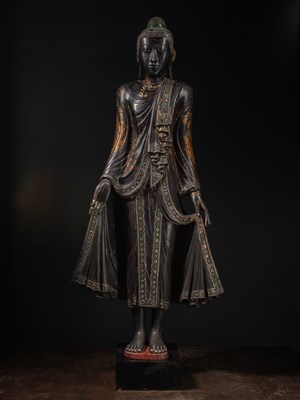 Lot 38 - (R) A LARGE STANDING MANDALAY BUDDHA AS COSMIC HEALER (BHAIṢAJYAGURU) BIRMA 19TH CENTURY