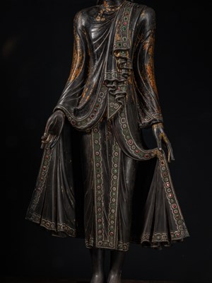 Lot 38 - (R) A LARGE STANDING MANDALAY BUDDHA AS COSMIC HEALER (BHAIṢAJYAGURU) BIRMA 19TH CENTURY