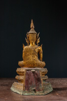 Lot 11 - (R) SEATED BRONZE GILT BUDDHA, THAILAND RATANAKOSIN 1850'S
