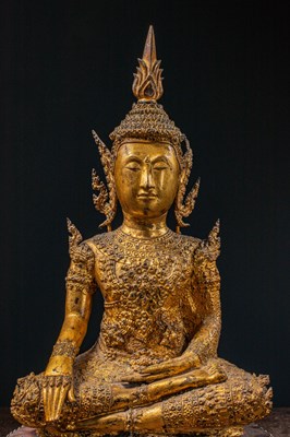 Lot 11 - (R) SEATED BRONZE GILT BUDDHA, THAILAND RATANAKOSIN 1850'S
