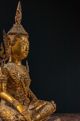 Lot 11 - (R) SEATED BRONZE GILT BUDDHA, THAILAND RATANAKOSIN 1850'S