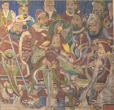 Lot 189 - (R) A LARGE TEMPLE MURAL OF DAOIST GUARDIANS, CHINA, QING DYNASTY