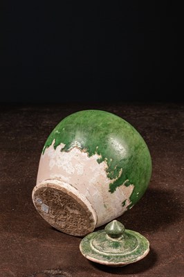 Lot 44 - (R) TANG VASE WITH LID GREEN LEAD GLAZE 7TH CENTURY