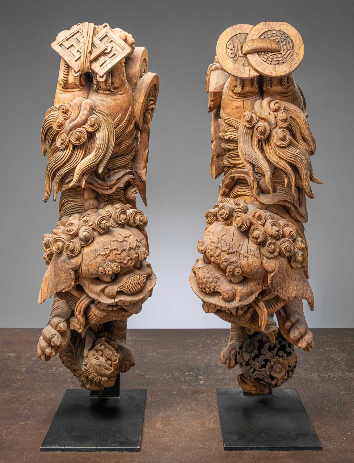 Lot 12 - (R) A LARGE PAIR OF CHINESE FO-DOGS 18TH CENTURY IRON WOOD