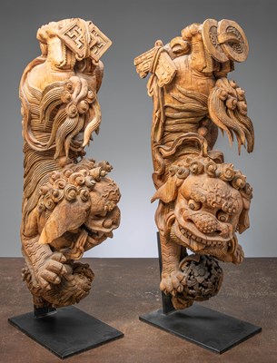 Lot 12 - (R) A LARGE PAIR OF CHINESE FO-DOGS 18TH CENTURY IRON WOOD