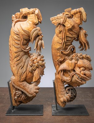 Lot 12 - (R) A LARGE PAIR OF CHINESE FO-DOGS 18TH CENTURY IRON WOOD