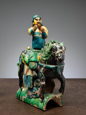 Lot 37 - (R) A CHINESE SANCAI-GLAZED CERAMIC ROOF TOP TILE, LATE MING DYNASTY 16TH CENTURY