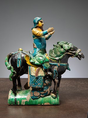Lot 51 - (R) A CHINESE SANCAI-GLAZED CERAMIC ROOF TOP TILE LATE MING DYNASTY 16TH CENTURY