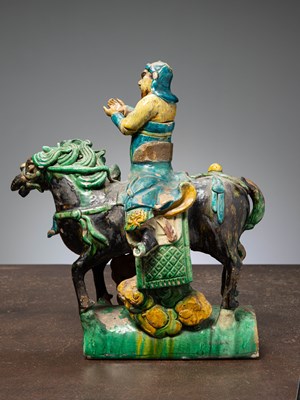 Lot 51 - (R) A CHINESE SANCAI-GLAZED CERAMIC ROOF TOP TILE LATE MING DYNASTY 16TH CENTURY