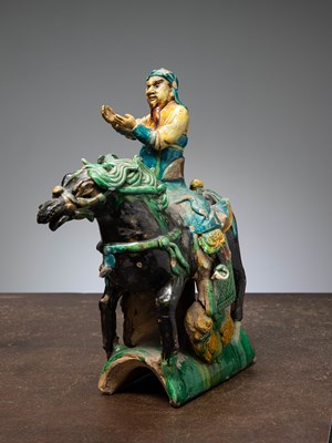 Lot 51 - (R) A CHINESE SANCAI-GLAZED CERAMIC ROOF TOP TILE LATE MING DYNASTY 16TH CENTURY