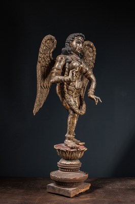 Lot 57 - (R) A LARGE CARVED AND GILT WOOD FIGURE OF AN ANGEL WEST-INDIA GOA ABOUT 1850'S