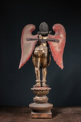 Lot 57 - (R) A LARGE CARVED AND GILT WOOD FIGURE OF AN ANGEL WEST-INDIA GOA ABOUT 1850'S