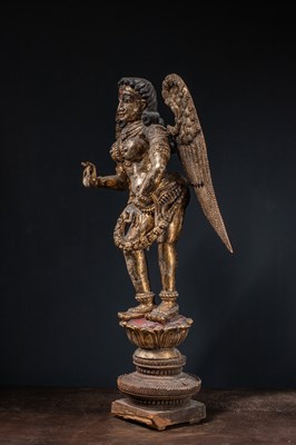 Lot 57 - (R) A LARGE CARVED AND GILT WOOD FIGURE OF AN ANGEL WEST-INDIA GOA ABOUT 1850'S