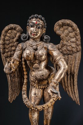 Lot 57 - (R) A LARGE CARVED AND GILT WOOD FIGURE OF AN ANGEL WEST-INDIA GOA ABOUT 1850'S