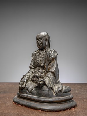 Lot 18 - (R) SEATED BRONZE WARRIOR ZHENWU (CHEN WU) , CHINA MING DYNASTY (1364-1644)