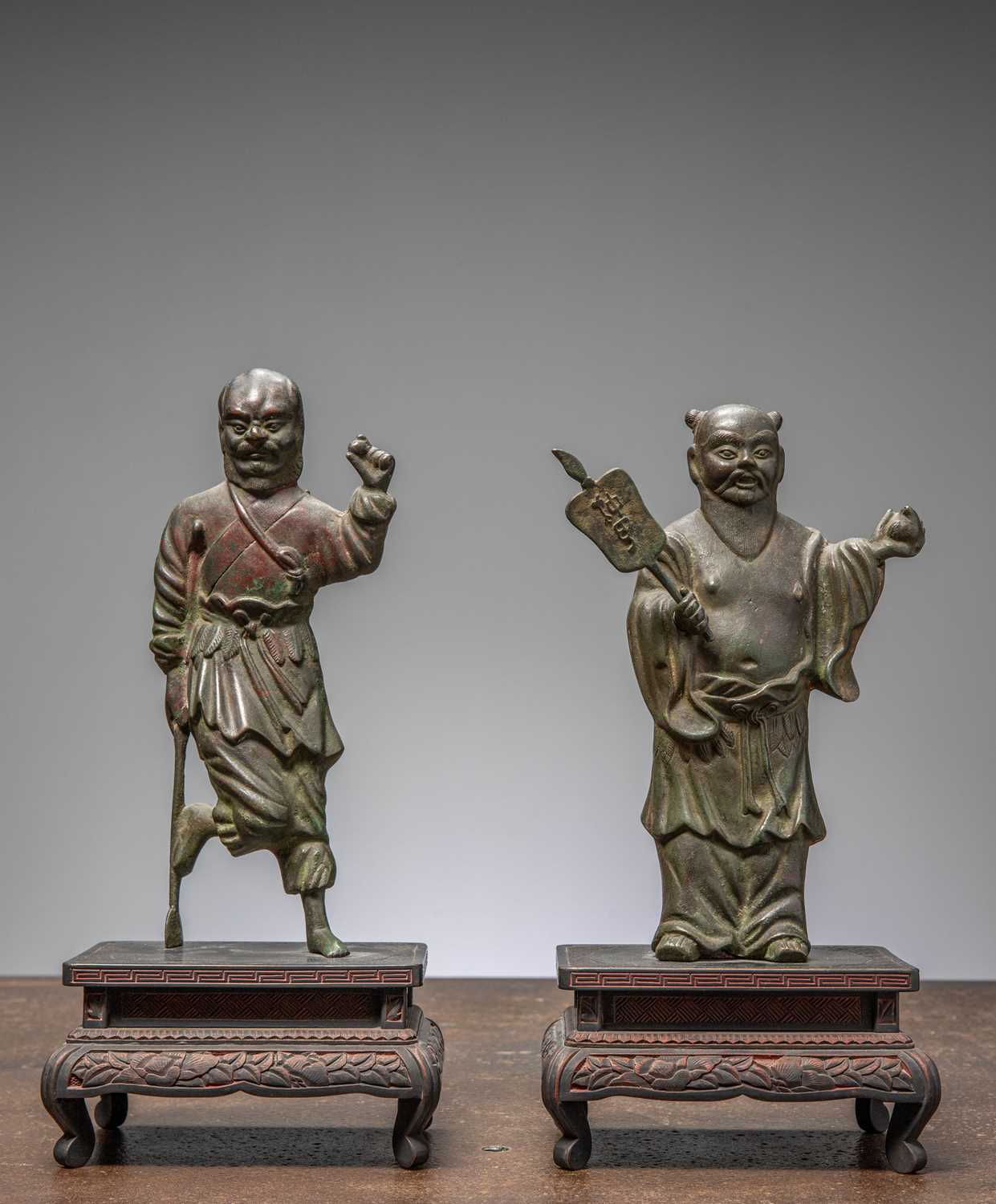 Lot 91 - (R) TWO CHINES BRONZE LOHAN MING DYNASTY 16TH CENTURY