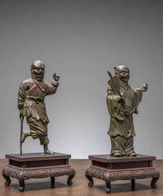 Lot 91 - (R) TWO CHINES BRONZE LOHAN MING DYNASTY 16TH CENTURY