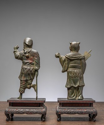 Lot 91 - (R) TWO CHINES BRONZE LOHAN MING DYNASTY 16TH CENTURY