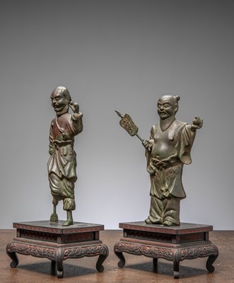 Lot 91 - (R) TWO CHINES BRONZE LOHAN MING DYNASTY 16TH CENTURY