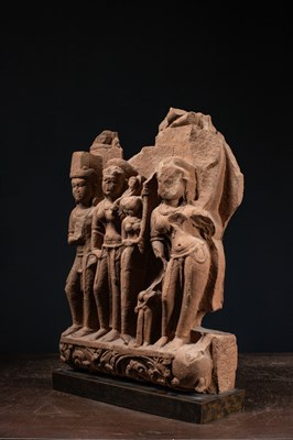 Lot 59 - (R) A SANDSTONE PANEL WITH DIVINE AND FEMALE FIGURES CENTRAL INDIA 11TH CENTUR