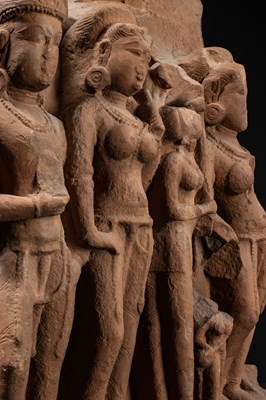 Lot 59 - (R) A SANDSTONE PANEL WITH DIVINE AND FEMALE FIGURES CENTRAL INDIA 11TH CENTUR