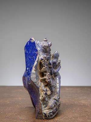 Lot 32 - (R) A RARE LAPIS LAZULI FIGURE OF HEVAJRA IN YAB-YUM TIBET 18TH CENTURY