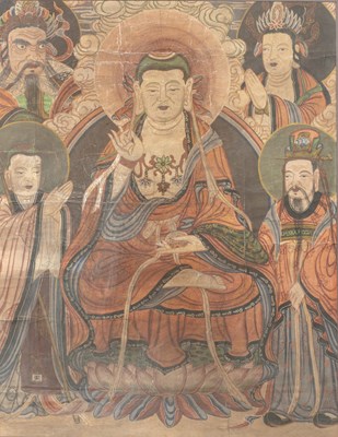 Lot 235 - (R) A LARGE PAINTING WITH COLOURS ON PAPER , KOREA, CHOSON PERIOD 18TH TO 19TH CENTURY