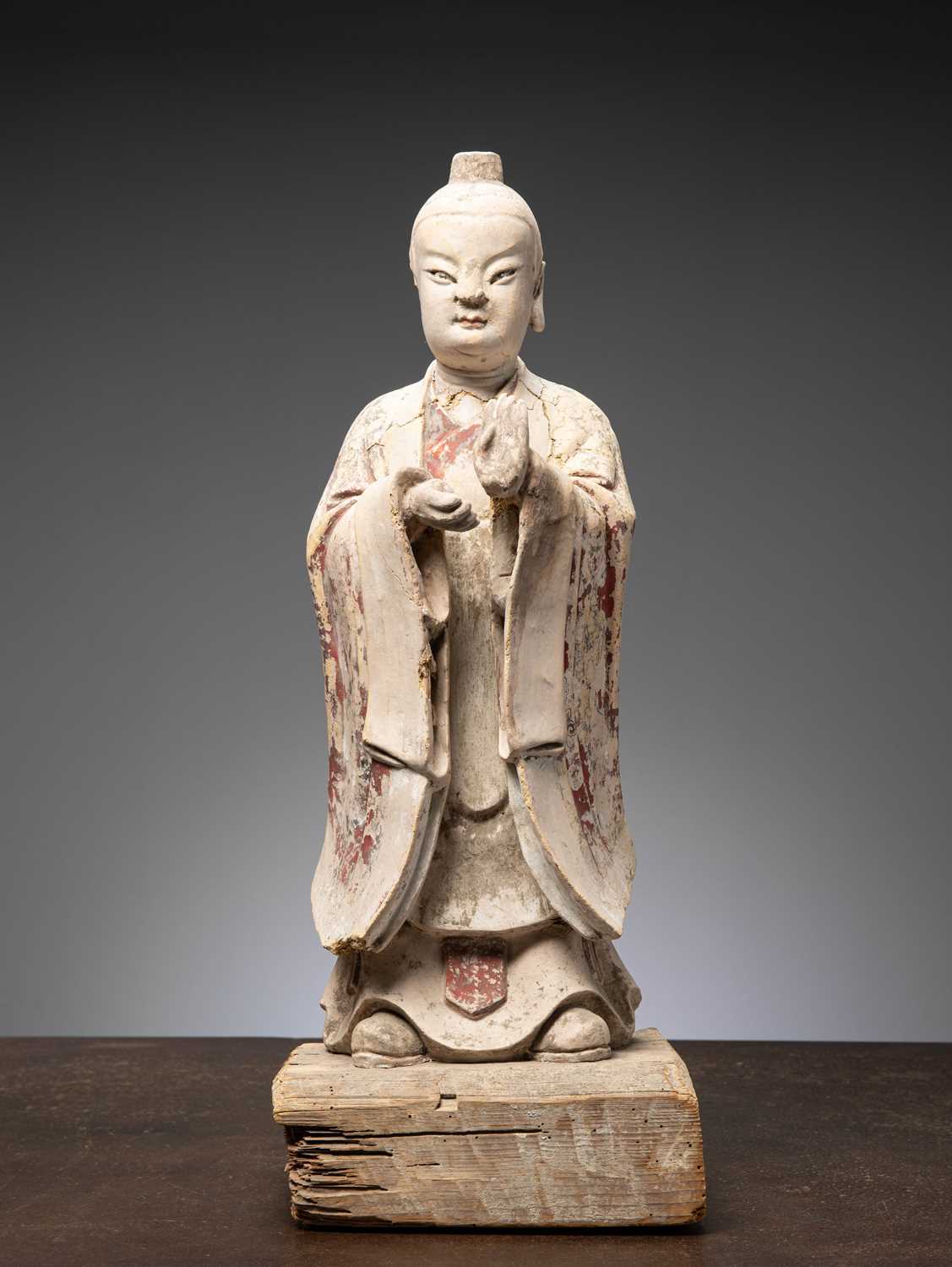 Lot 14 - (R) LARGE STANDING STUCCO DIGNITY TANG DYNASTY 8TH TO 10TH CENTURY