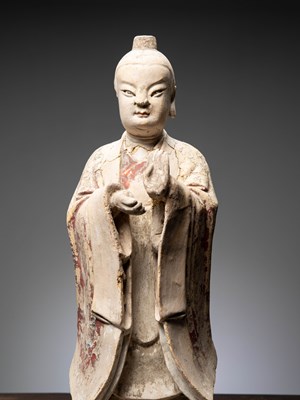 Lot 14 - (R) LARGE STANDING STUCCO DIGNITY TANG DYNASTY 8TH TO 10TH CENTURY
