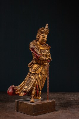Lot 31 - (R) LARGE STANDING WOOD LACQUERED AND GILT WARRIOR CHINA 18TH CENTURY