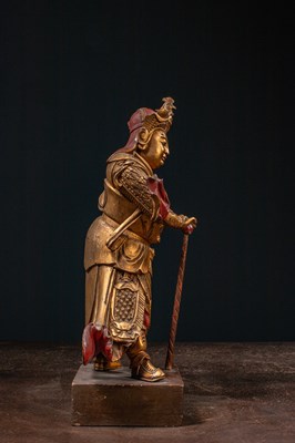 Lot 31 - (R) LARGE STANDING WOOD LACQUERED AND GILT WARRIOR CHINA 18TH CENTURY