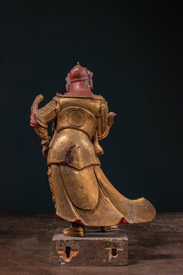 Lot 31 - (R) LARGE STANDING WOOD LACQUERED AND GILT WARRIOR CHINA 18TH CENTURY