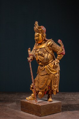 Lot 31 - (R) LARGE STANDING WOOD LACQUERED AND GILT WARRIOR CHINA 18TH CENTURY