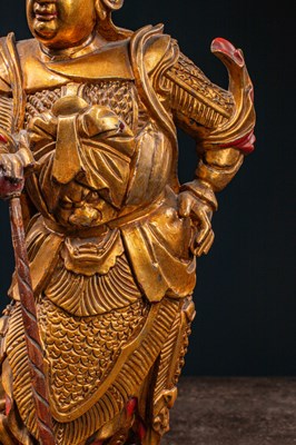 Lot 31 - (R) LARGE STANDING WOOD LACQUERED AND GILT WARRIOR CHINA 18TH CENTURY