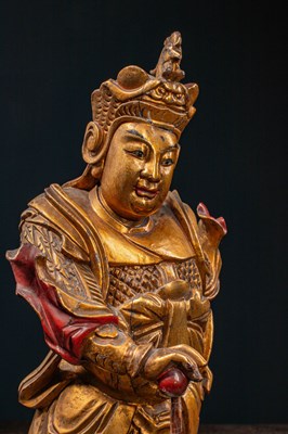 Lot 31 - (R) LARGE STANDING WOOD LACQUERED AND GILT WARRIOR CHINA 18TH CENTURY